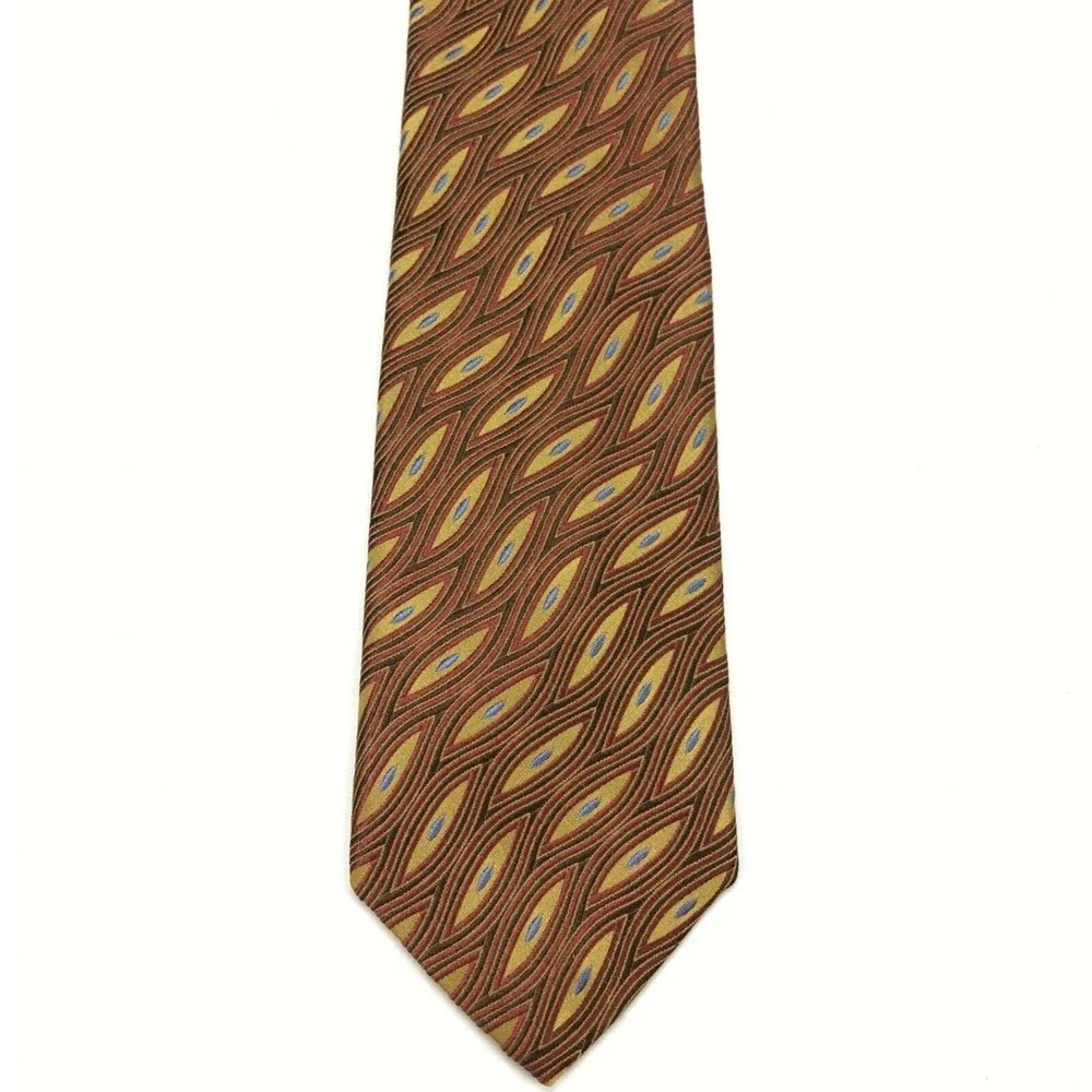 CHELSEA By Robert Talbott Geometric Brown Red Gold Blue Elegant Silk Necktie 60